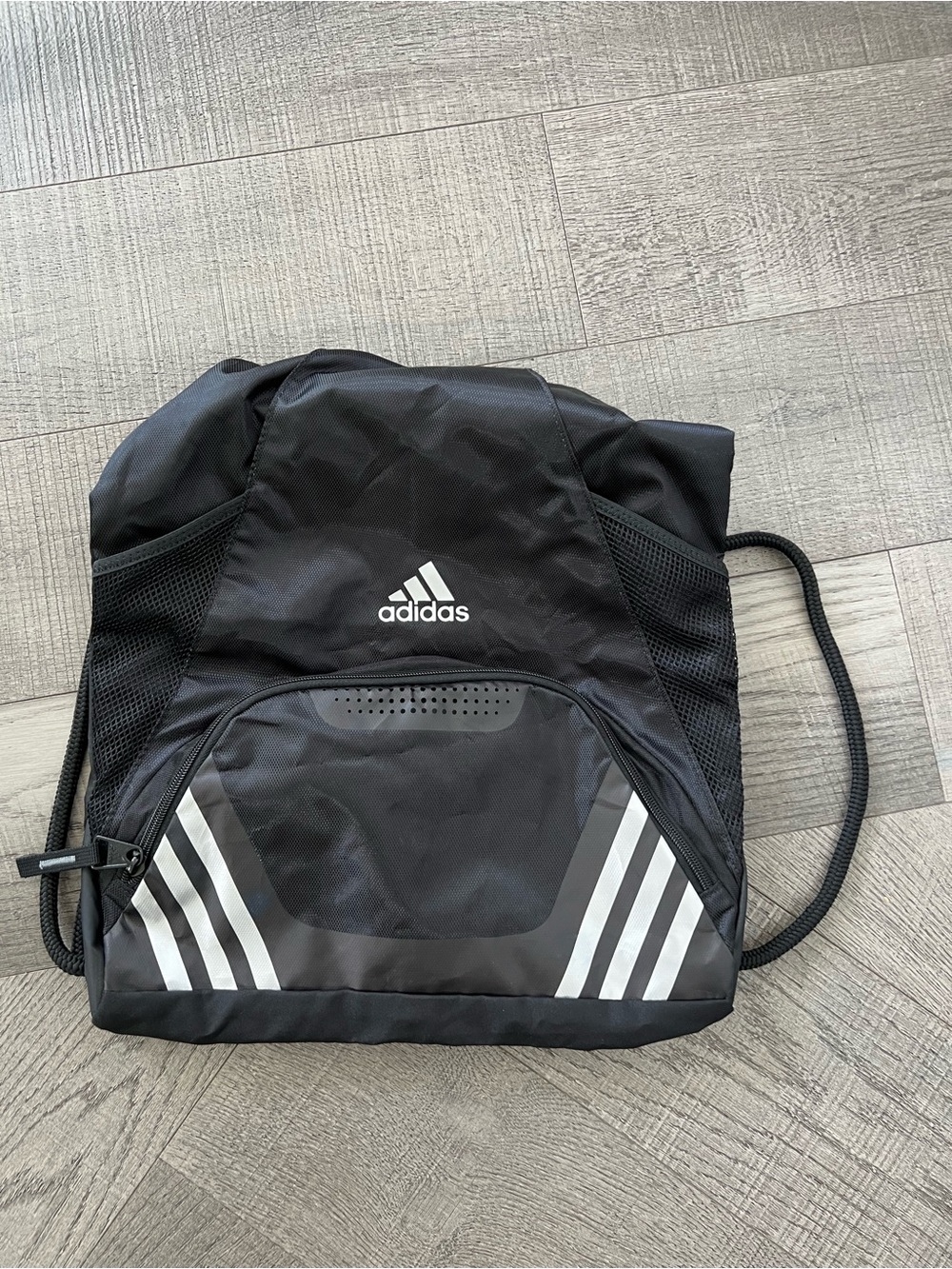 adidas Black Drawstring Backpack with Reflective Stripes